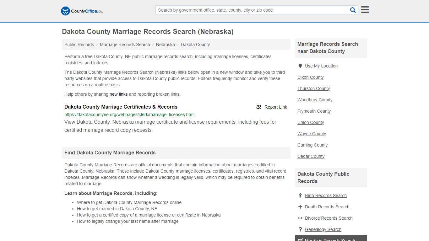 Marriage Records Search - Dakota County, NE (Marriage Licenses ...